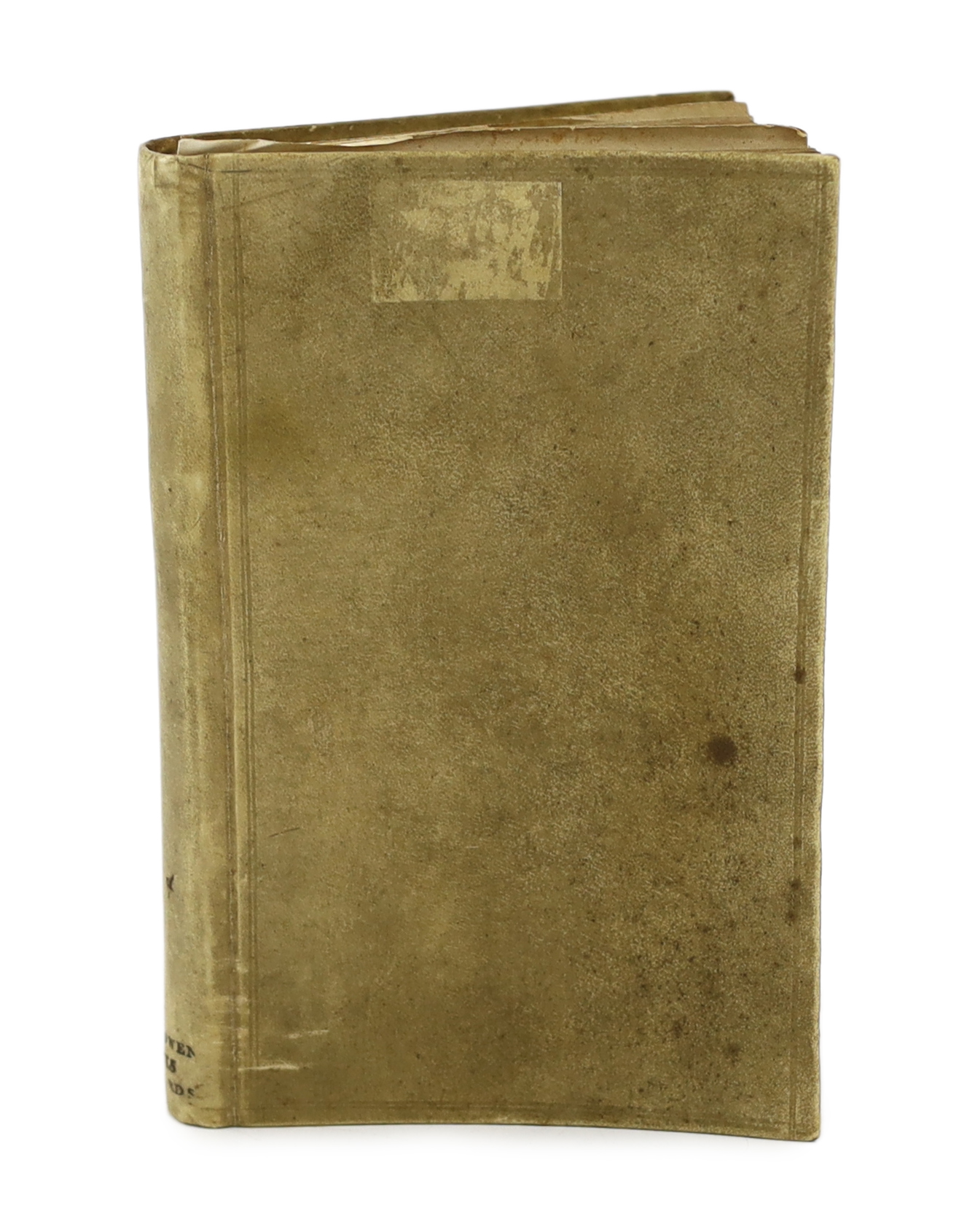 Journal of Emily Eden (1797-1869), novelist and traveller; 1 January - 29 March 1828, Paper book with marbled edges in a parchment binding, 18 x 12 cm, with label of the supplier J Bowen, wholesale stationer, 315 Oxford
